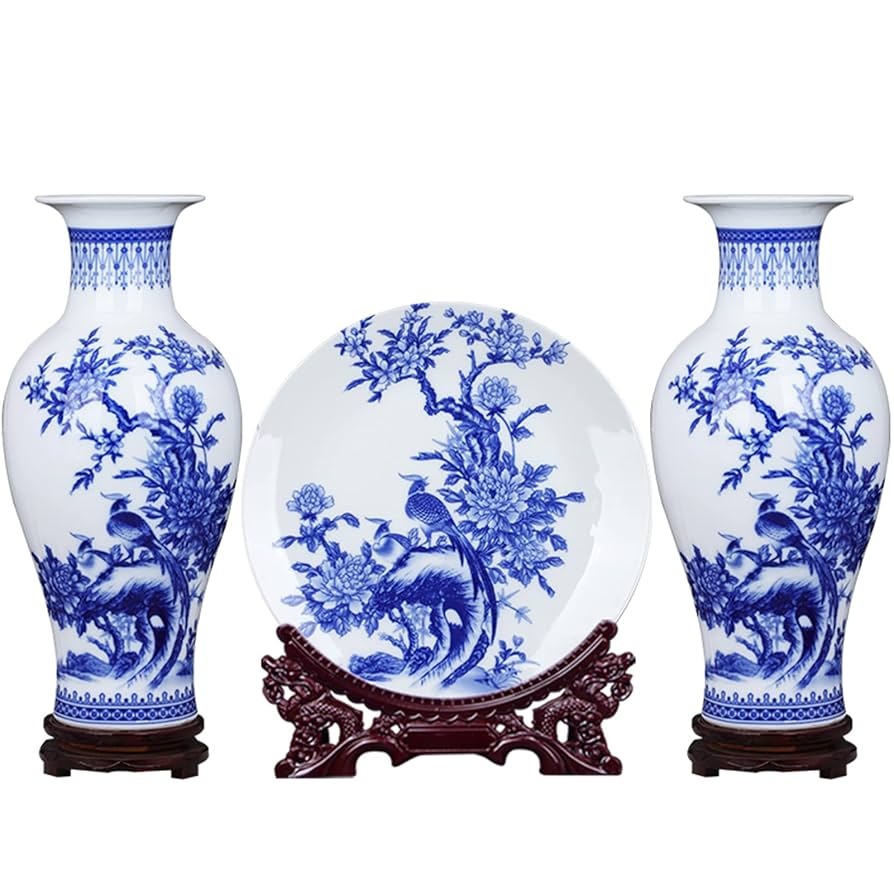 景徳鎮製　花瓶　高さ約46cm Amazon.co.jp: 3点セット陶製花瓶景徳鎮青白磁花瓶中国風